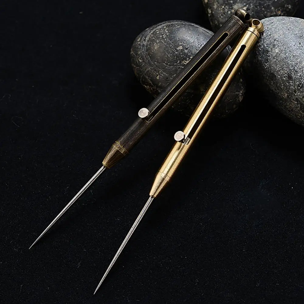 Portable Metal Toothpick Titanium Alloy Brass Toothpick Rust-Proof Spring Retractable Push-Pull Toothpick Camping Fruit Fork